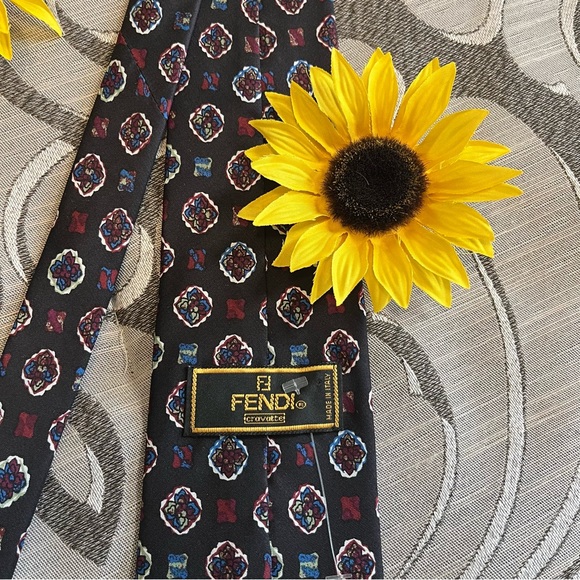 Fendi Other - ⭐️Host Pick⭐️ FENDI Black Men's 100% Silk Tie With Red And Blue Design Italy